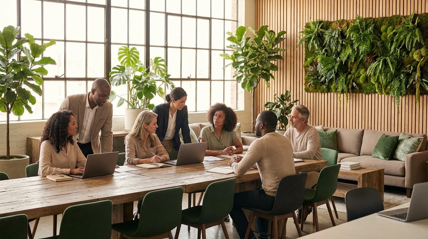 DuoSystems team collaborating in a modern workspace